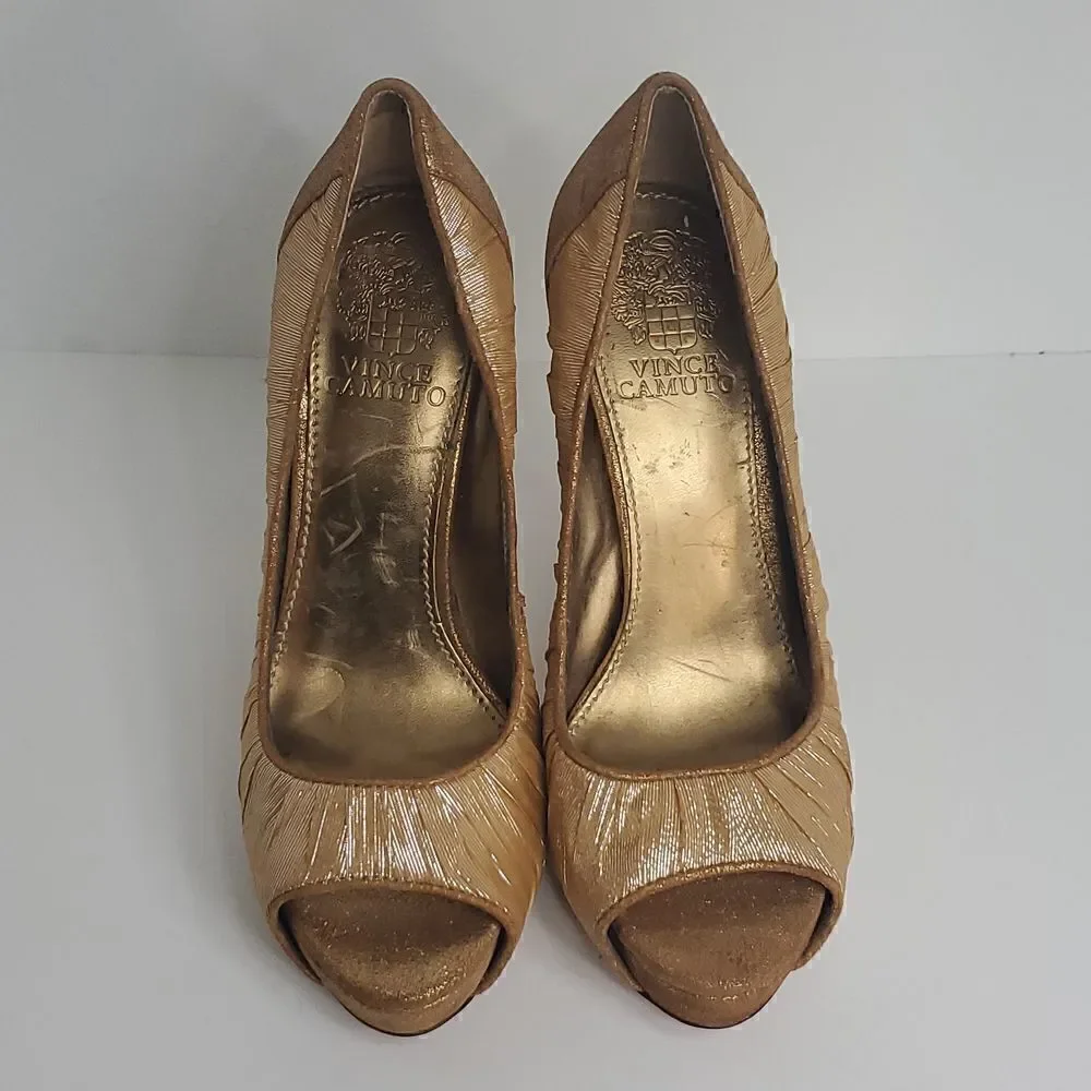 Vince Camuto VC Moda Golden Bronze Heels Women 6B Gold Sparkle Pumps